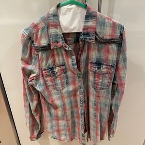 Blank NYC Red and Blue Plaid shirt/ Size L